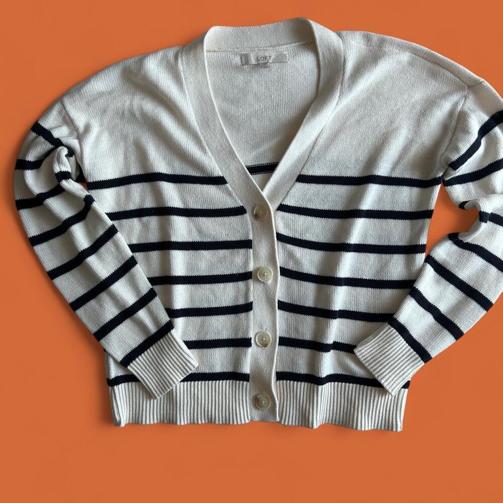 Loft striped button cardigan sweater